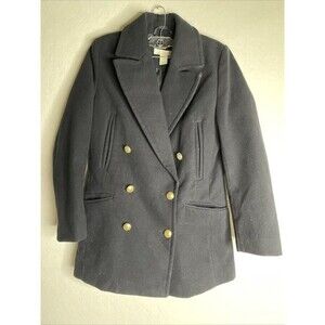 Women's H&M Double-Breasted Faux-Wool Peacoat Black Gold Buttons Size 4 jacket